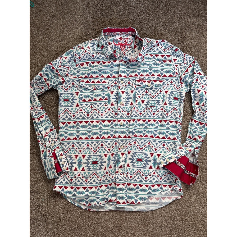 Platini Western Shirt Mens L Multicolor Excellent Aztec Pearl Snap Long Sleeve